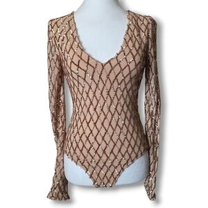 Forever 21 Nude Diamond Sequin Bodysuit - Size Small